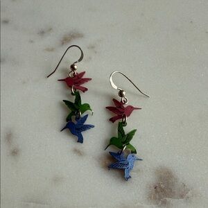 Vintage Multicolor Hummingbird 925 Sterling Silver Earrings